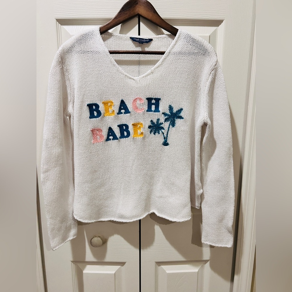 Size S/M Simply Southern “Beach Babe” Knit Sweater – White Coastal Vibe - Picture 5 of 9